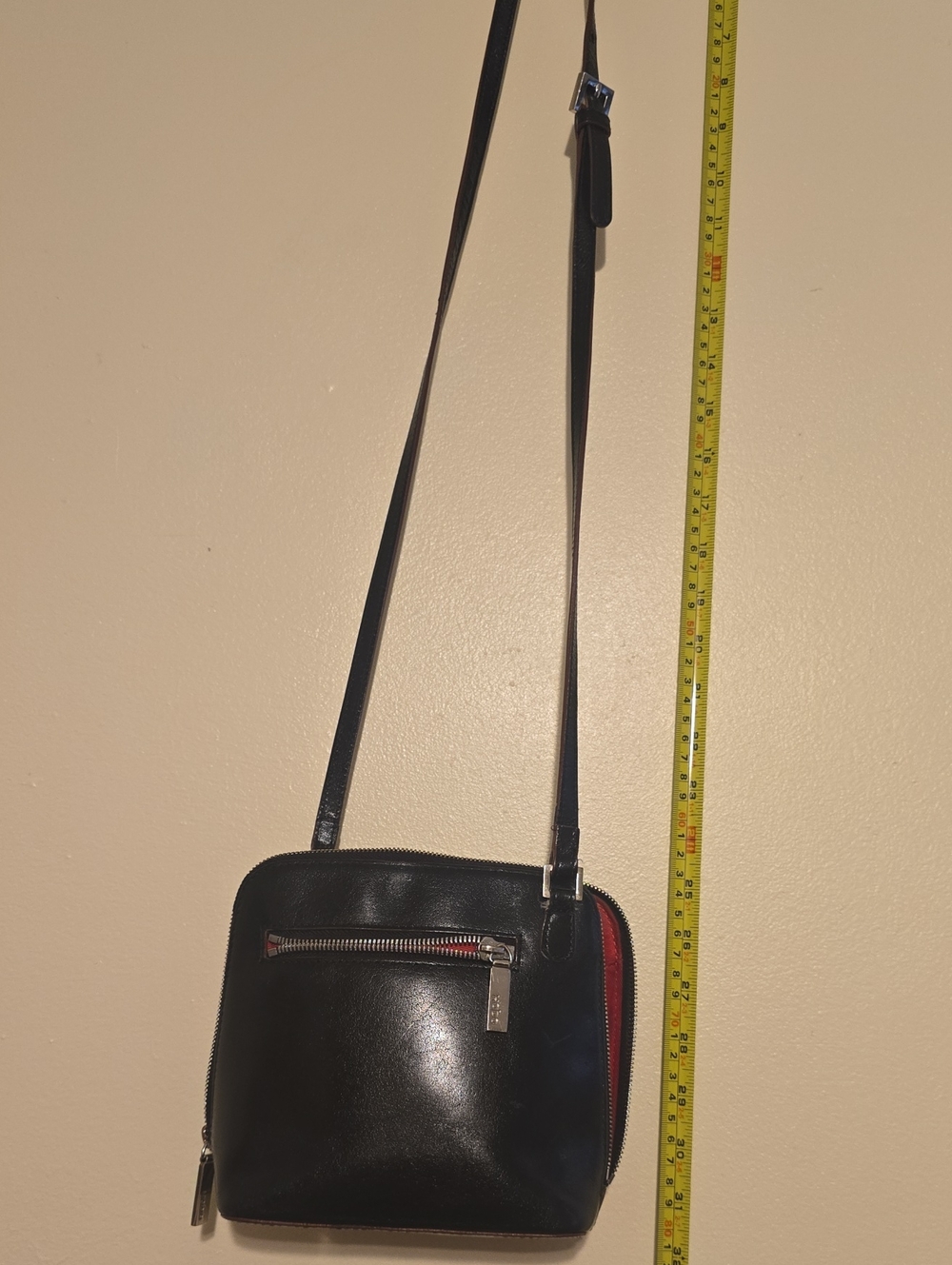 Hobo Black Leather Crossbody Bag with Red Lining
